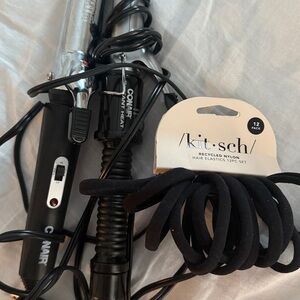 Two Conair Curling Irons and Hair Tye Bundle